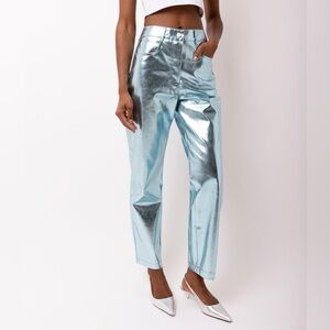 Women's Pants - Sofie the Label By Lala Silver Metallic Straight Fit Pants Small